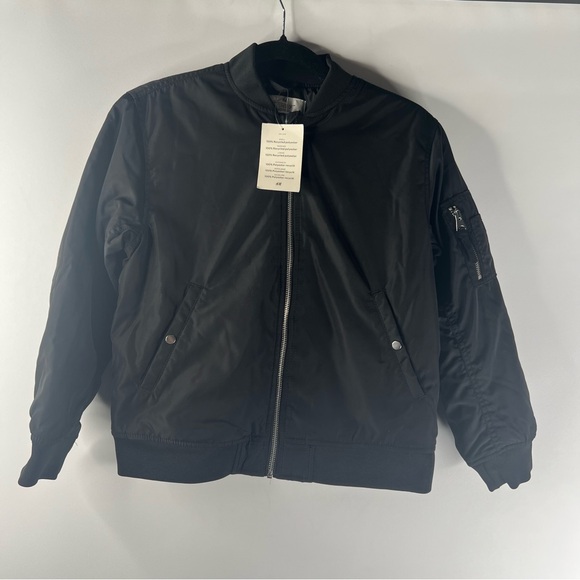 H&M Youth Boys Girls Padded Bomber Jacket Coat Top Size 8-10 Black Brand New NWT - Picture 2 of 8